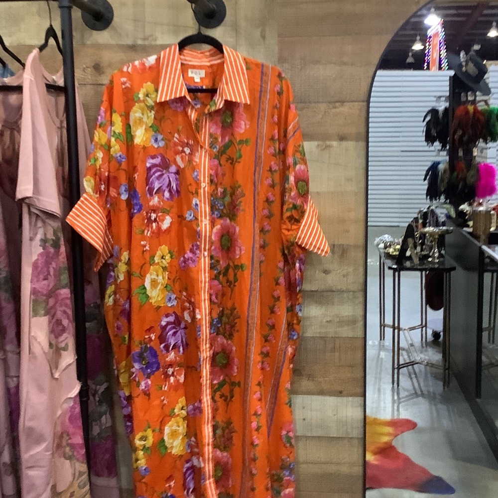 Orange Floral Button-Down One Size Women’s Dress by POL